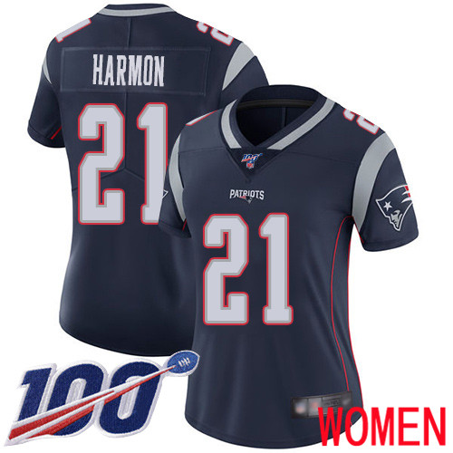 New England Patriots Football #21 100th Limited Navy Blue Women Duron Harmon Home NFL Jersey